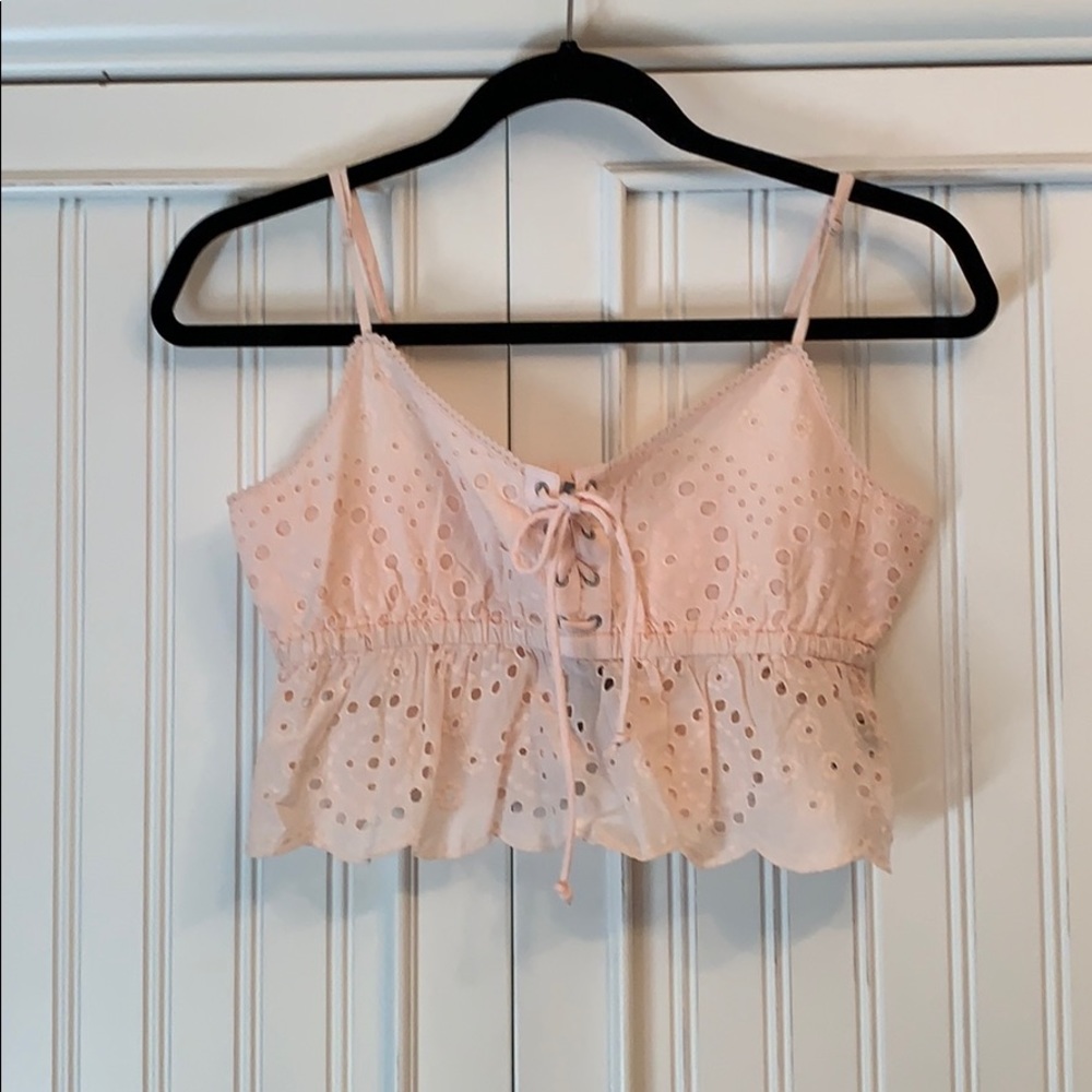 Pale pink eyelet peplum crop top!